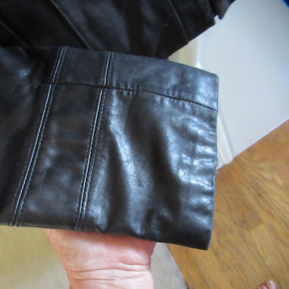 Calvin Klein Womens Black Leather zip Jacket Size Medium m lined - Picture 3 of 5